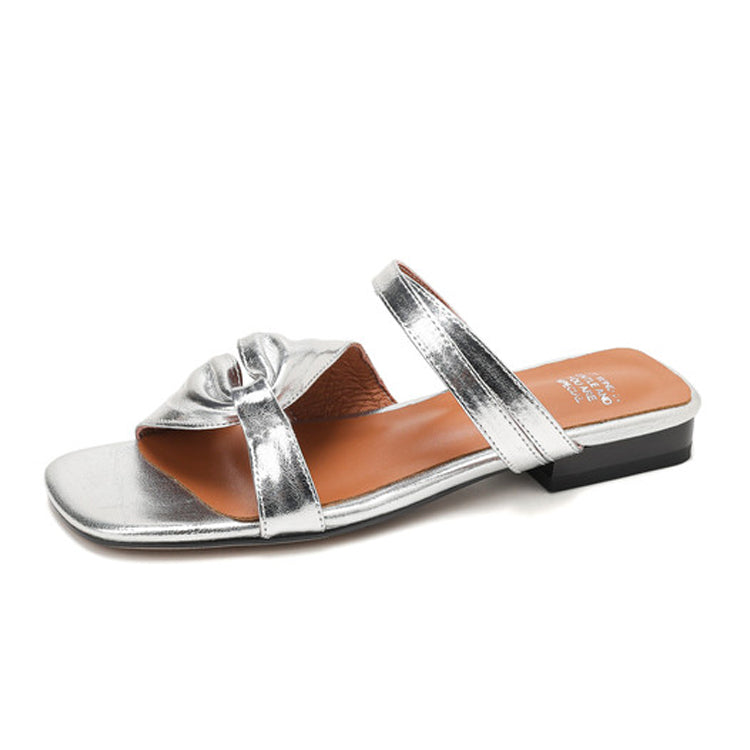 Knotted Sheepskin Flat Slide Sandals Y2862