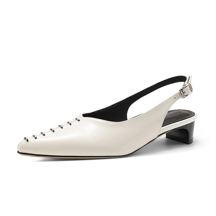 Pearlescent Leather Pointed-Toe Slingbacks Y2793