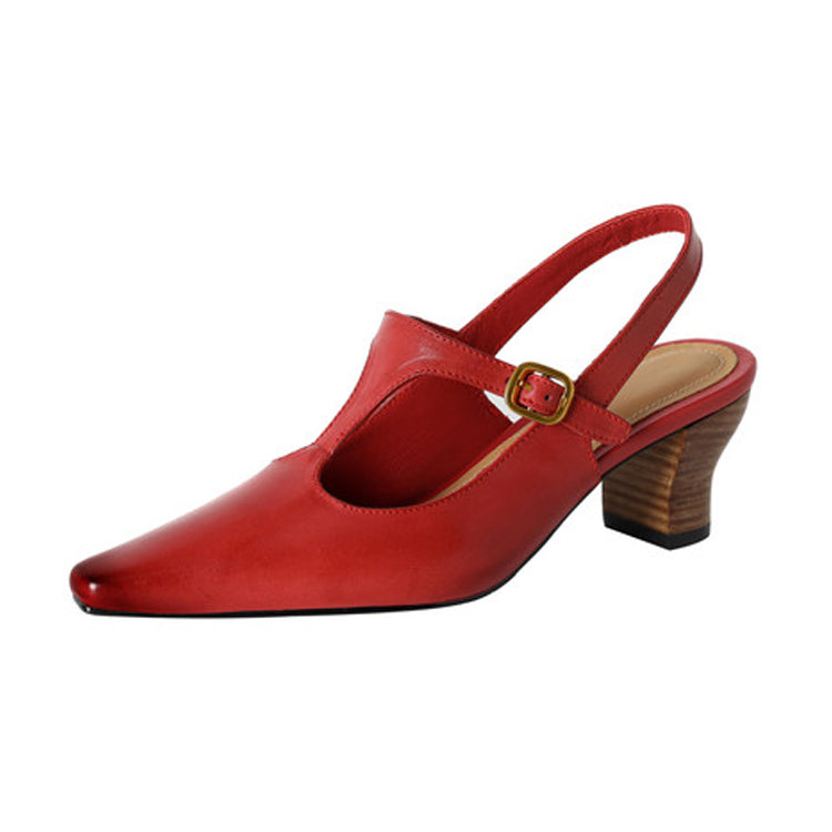 Sculptural Heels T-Strap Vintage Slingback Y2773