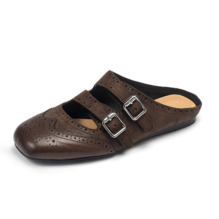 Vintage Double Buckle Brogue  Mules Y2822