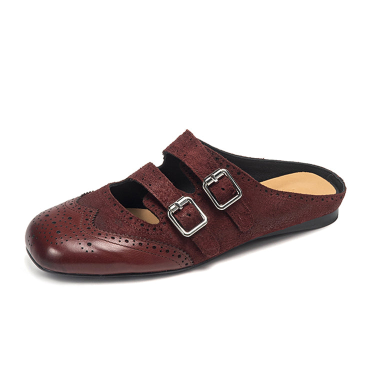 Vintage Double Buckle Brogue  Mules Y2822
