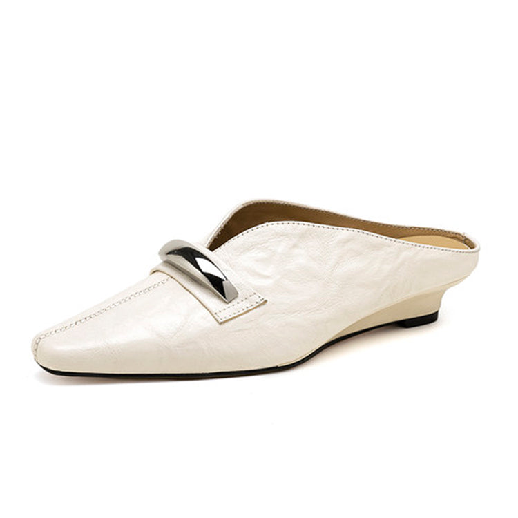 Sheepskin Pointed-Toe Wedge Mule  with Metal Accent Y2830