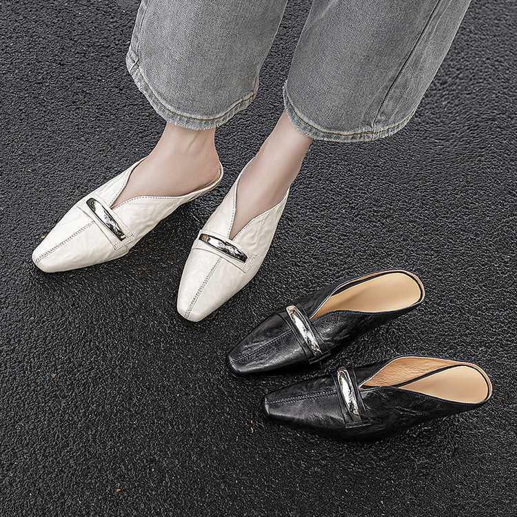 Sheepskin Pointed-Toe Wedge Mule  with Metal Accent Y2830