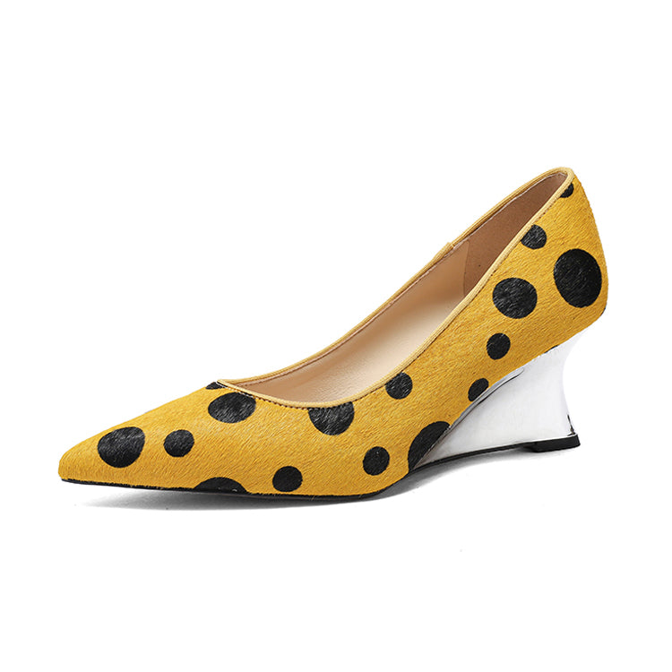 Pony Hair Pointed-Toe Wedge Pumps Y2893
