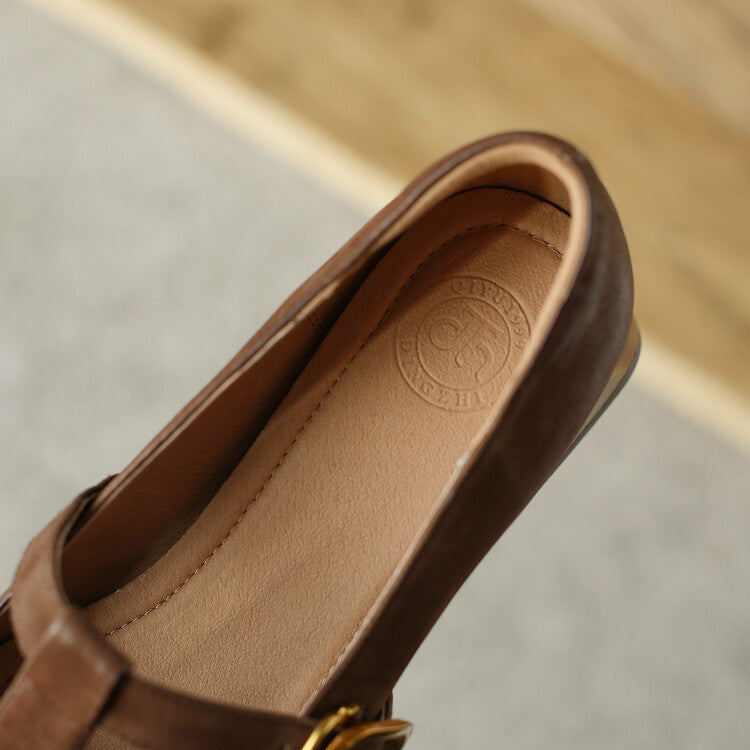 Ladies Square Toe T-strap Top-grain Sheepskin Block Low Heel Mary Janes Y2518 Mary Janes Y2518