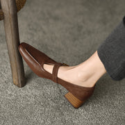 Ladies Square Toe T-strap Top-grain Sheepskin Block Low Heel Mary Janes Y2518 Mary Janes Y2518