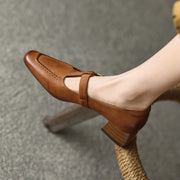 Ladies Square Toe T-strap Top-grain Sheepskin Block Low Heel Mary Janes Y2518 Mary Janes Y2518