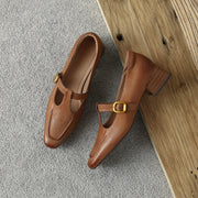 Ladies Square Toe T-strap Top-grain Sheepskin Block Low Heel Mary Janes Y2518 Mary Janes Y2518