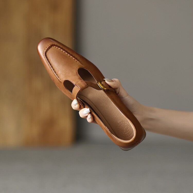 Ladies Square Toe T-strap Top-grain Sheepskin Block Low Heel Mary Janes Y2518 Mary Janes Y2518