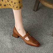 Ladies Square Toe T-strap Top-grain Sheepskin Block Low Heel Mary Janes Y2518 Mary Janes Y2518
