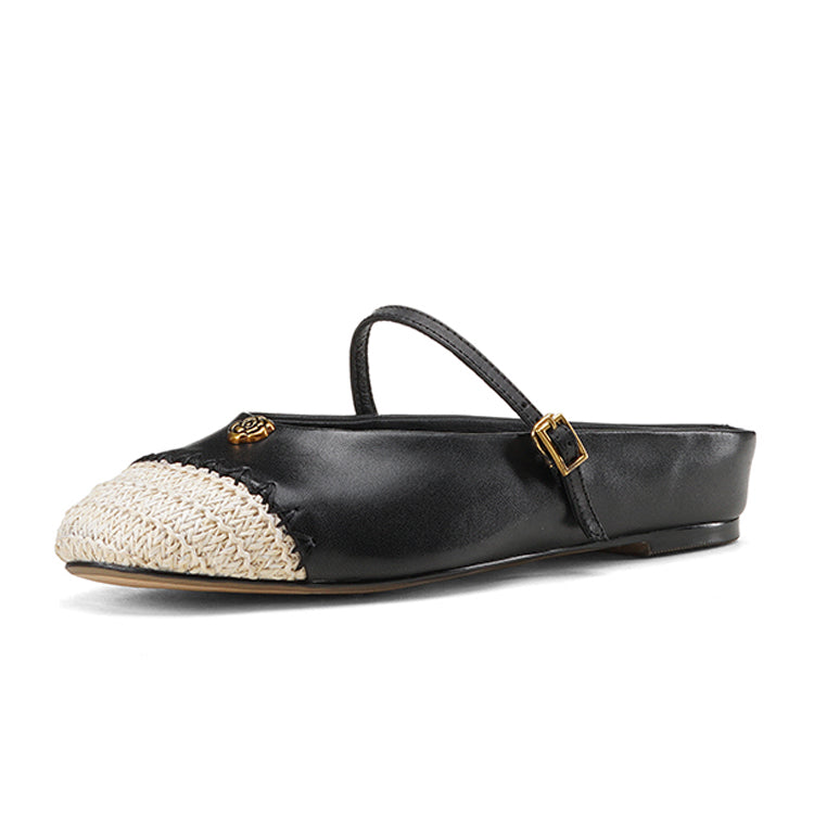 Woven Cap-Toe Leather Mary Jane Mules with Hidden Lift Y2808