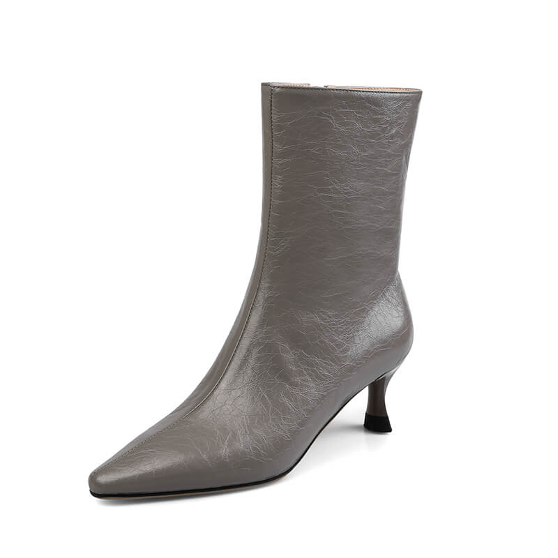 Ladies Pointy Toe Leather Ankle Boots